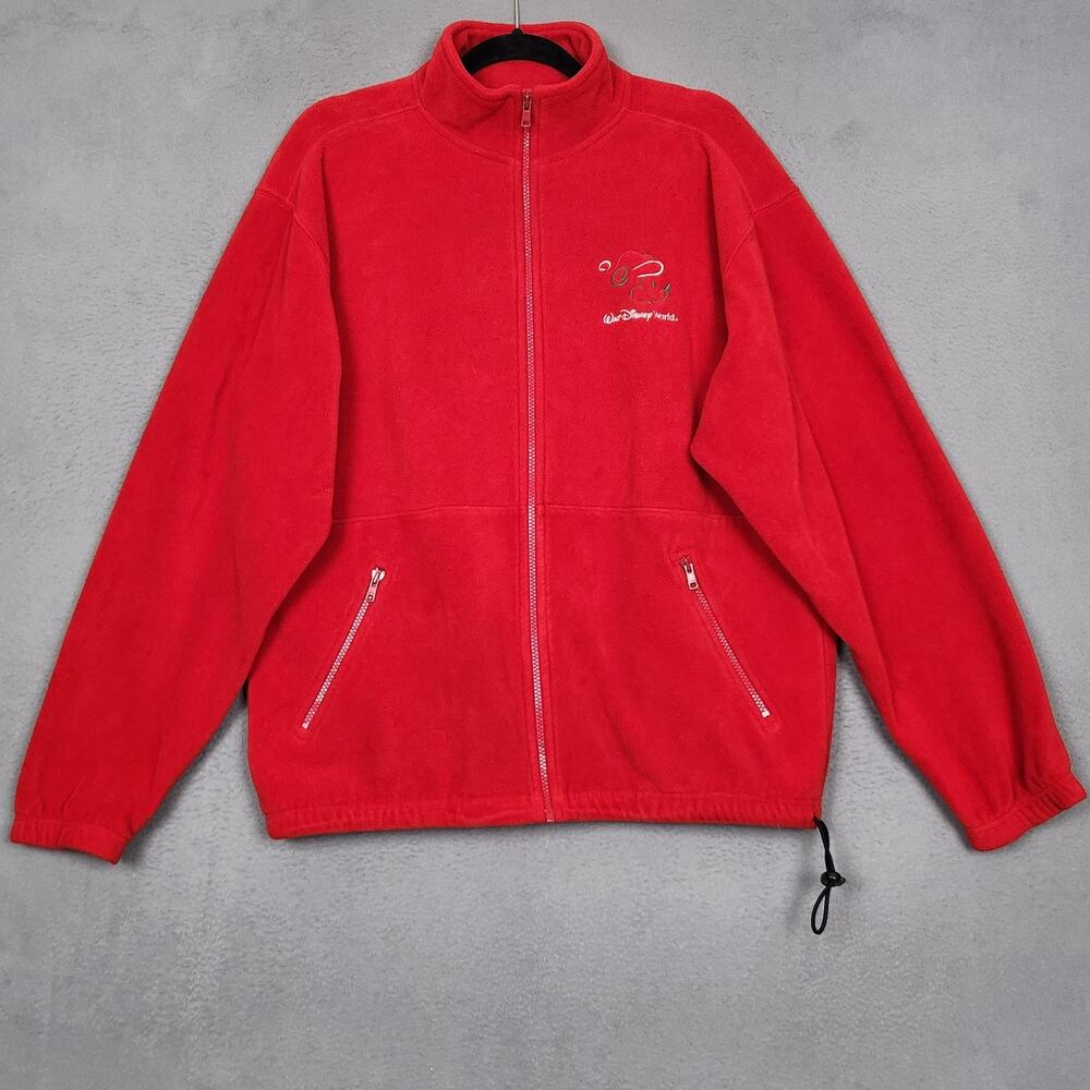 Walt Disney World Jacket Mens Medium Red Fleece Full Zip Mickey Mouse